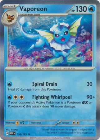 Vaporeon - 134/165 - Holo Rare (Español)