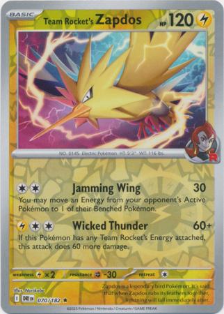 Team Rocket's Zapdos - 070/182 - Reverse Holo Rare