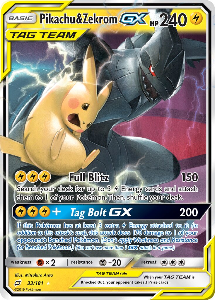 Pikachu & Zekrom-GX - 33/181 - Rare Holo GX