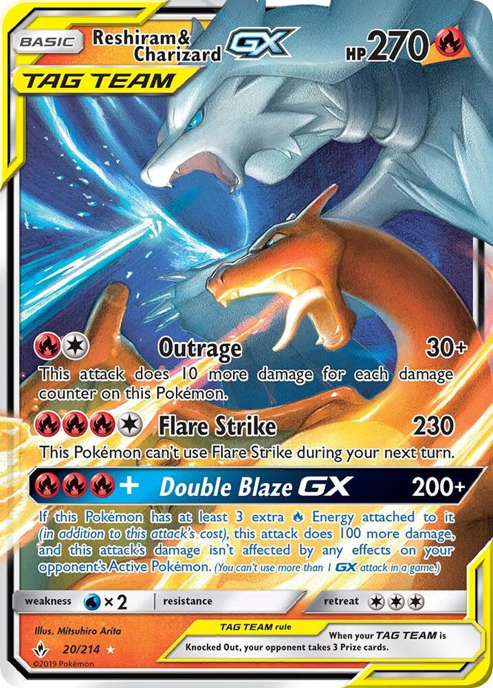Reshiram & Charizard-GX - 20/214 - Rare Holo GX
