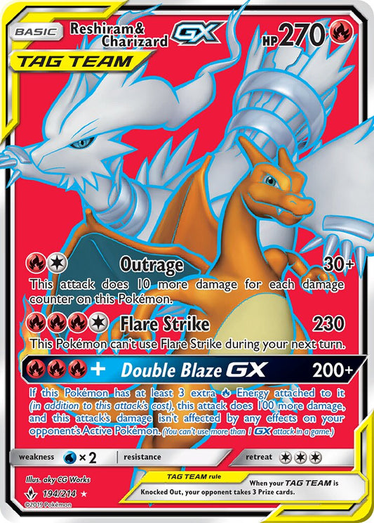 Reshiram & Charizard-GX - 194/214 - Rare Ultra