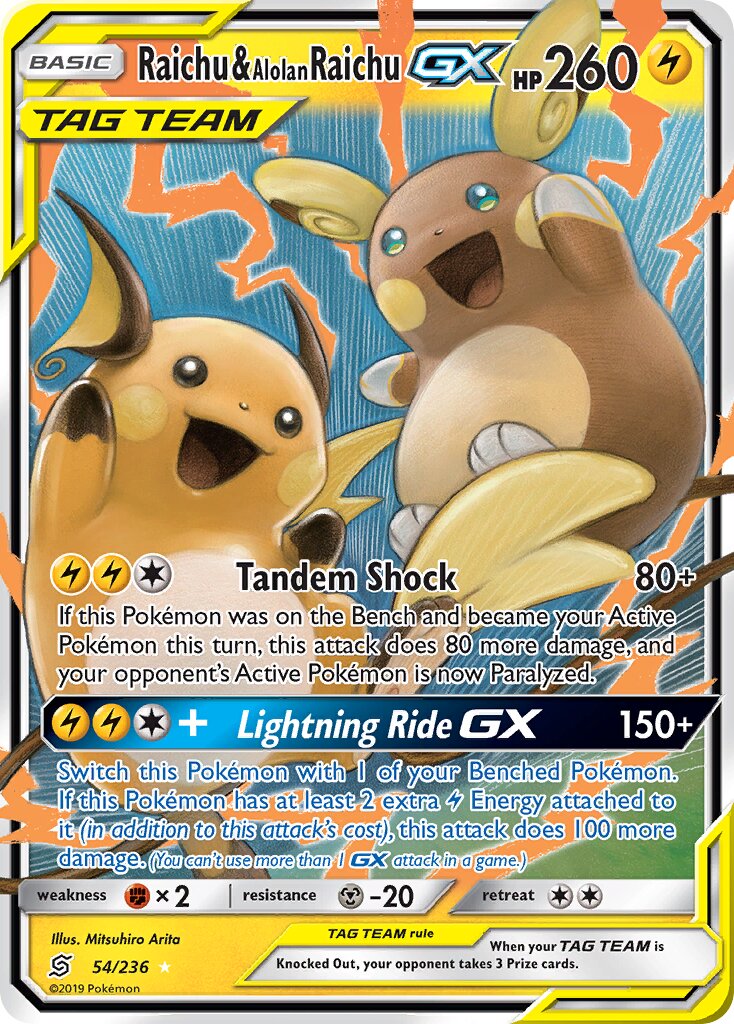 Raichu & Alolan Raichu-GX - 54/236 - Rare Holo GX
