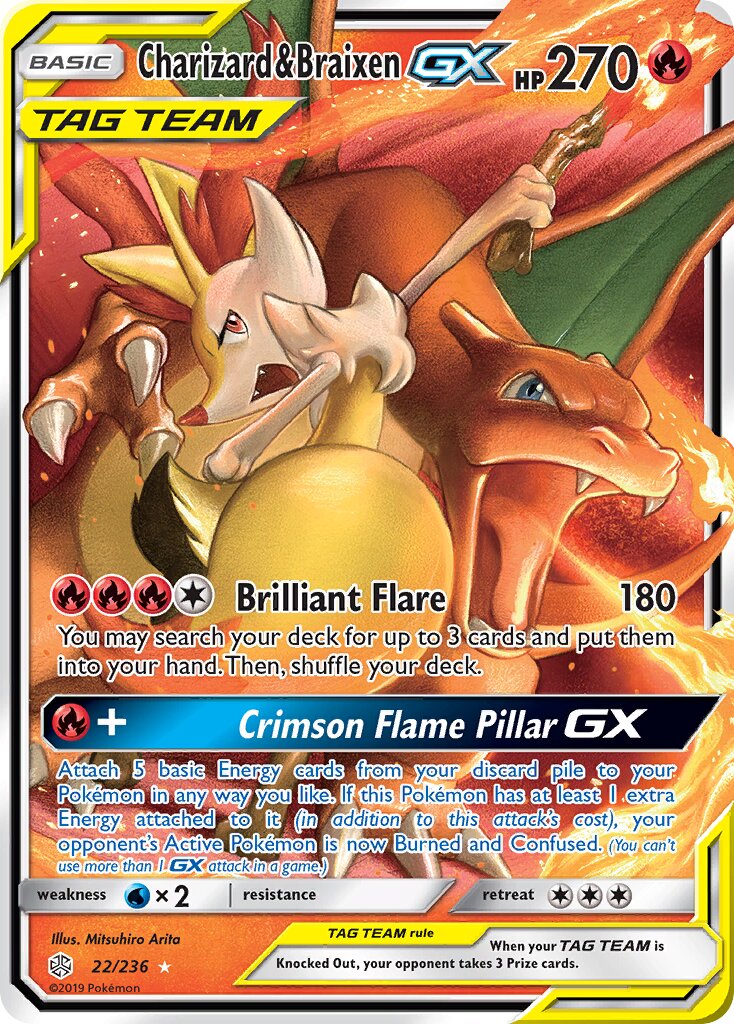 Charizard & Braixen-GX - 22/236 - Rare Holo GX