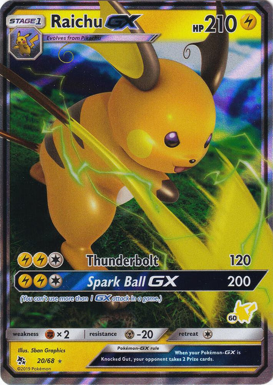 Raichu GX - 20/68 (#60 Pikachu Stamped) - 020/068 - Promo
