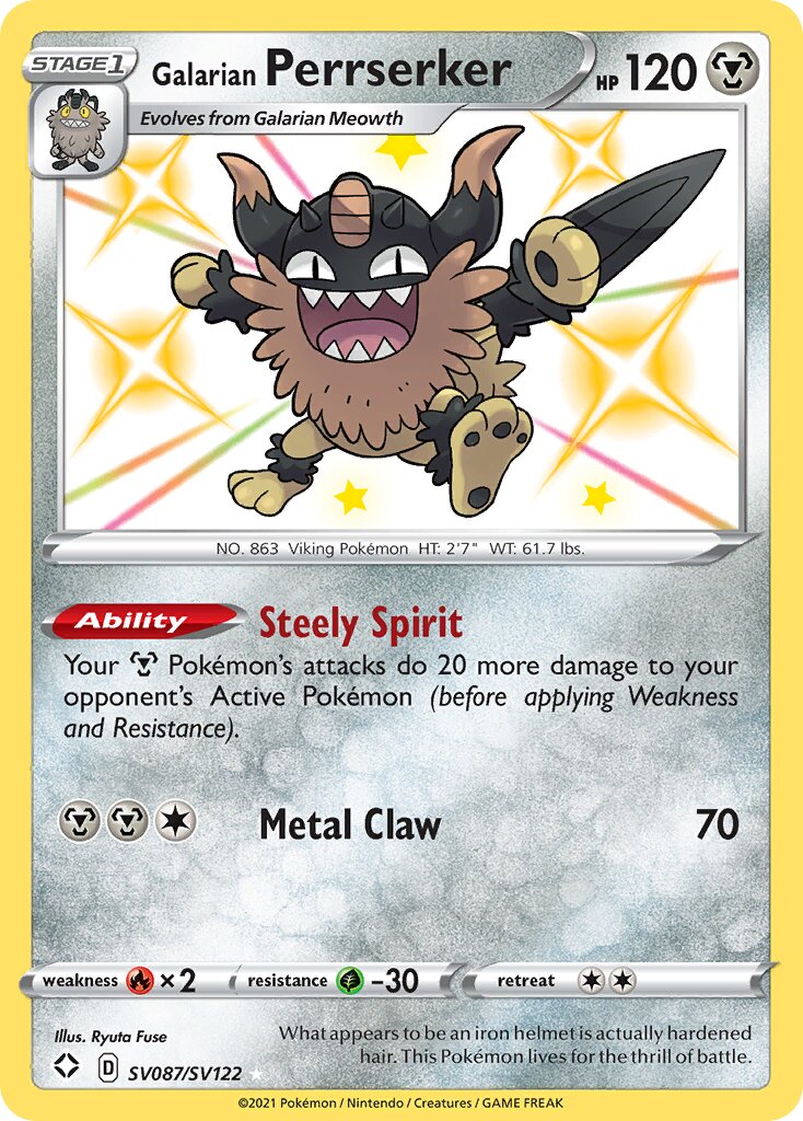 Galarian Perrserker - SV087/SV122 - Rare Shiny