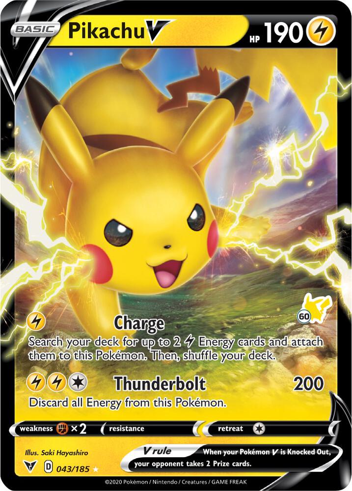 Pikachu V - 043/185 (#60 Pikachu Stamped) - 043/185 - Holo Rare