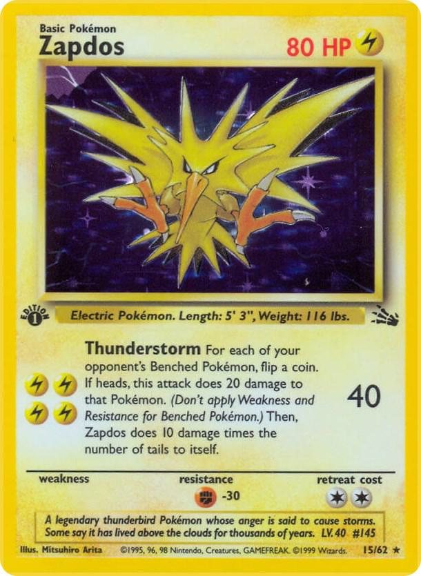 Zapdos - 15/62 - Unlimited Holofoil Rare Holo