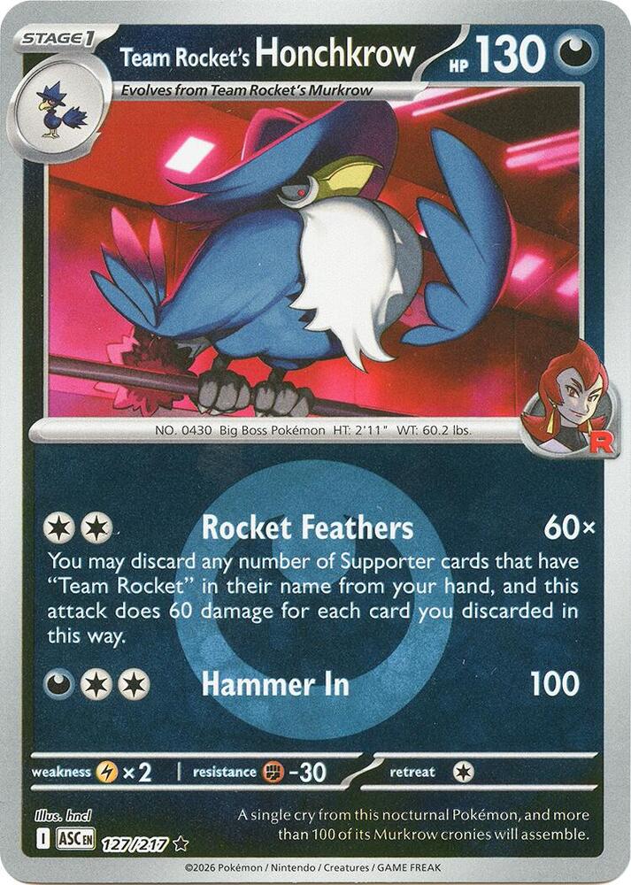 Team Rocket's Honchkrow (Energy Symbol Pattern) - 127/217 - Rare