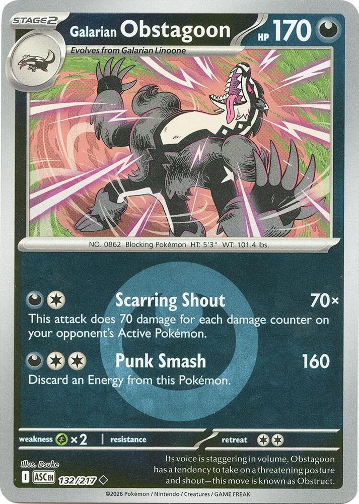 Galarian Obstagoon - 132/217 (Energy Symbol Pattern) - 132/217 - Uncommon