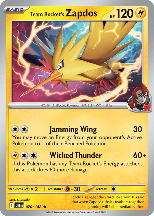 Team Rocket's Zapdos - 070/182 - Rare