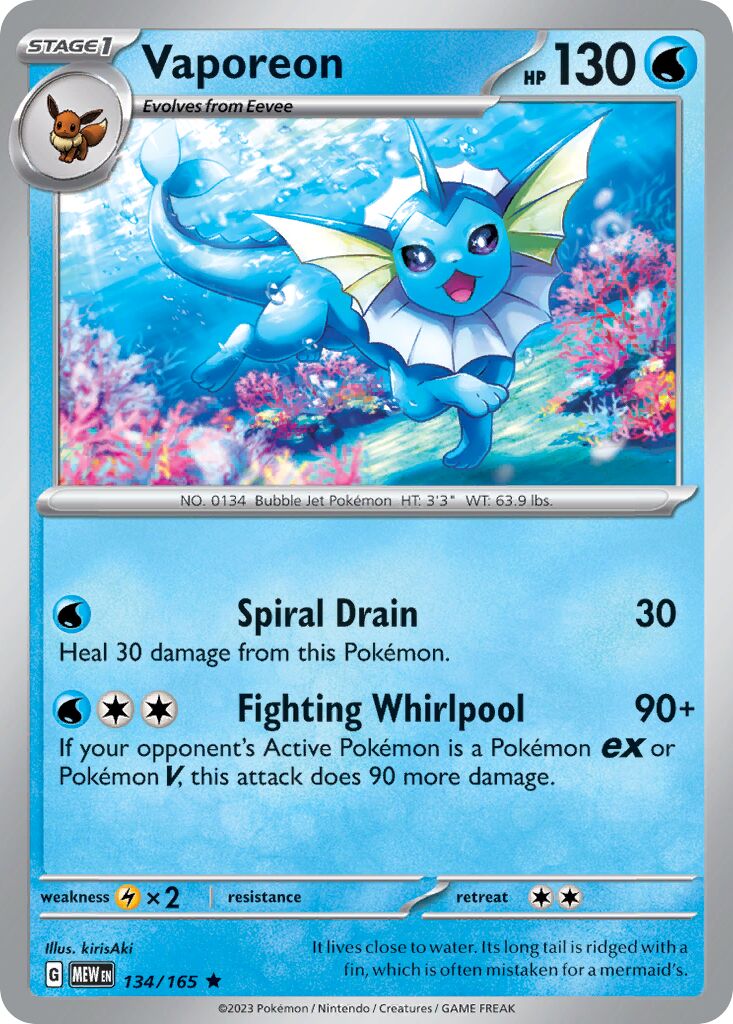 Vaporeon - 134/165 - Rare