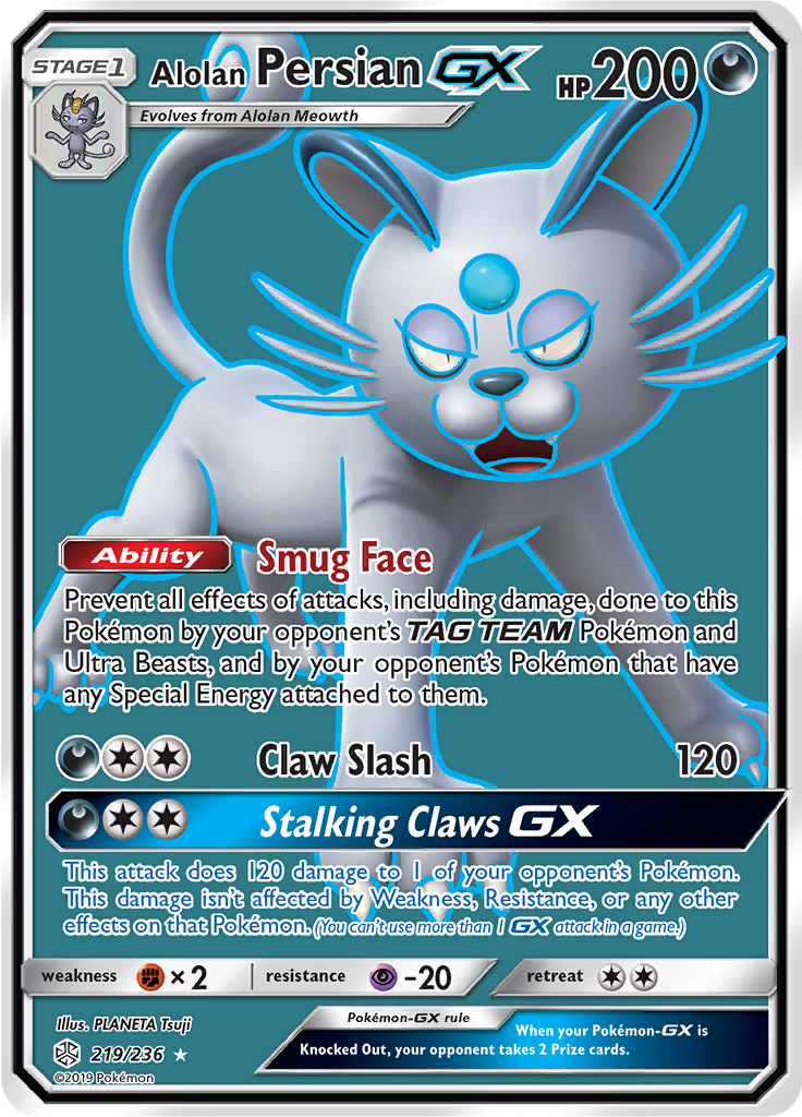 Alolan Persian GX - 219/236 - Full Art Ultra Rare (Español)