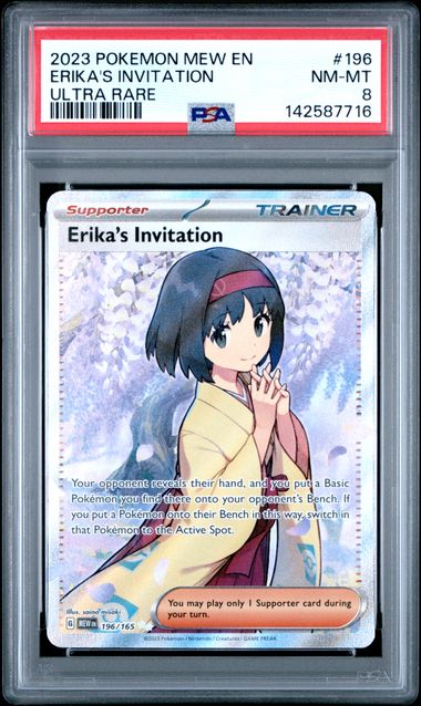 2023 POKEMON MEW EN-151 #196 ERIKA'S INVITATION ULTRA RARE - PSA 8