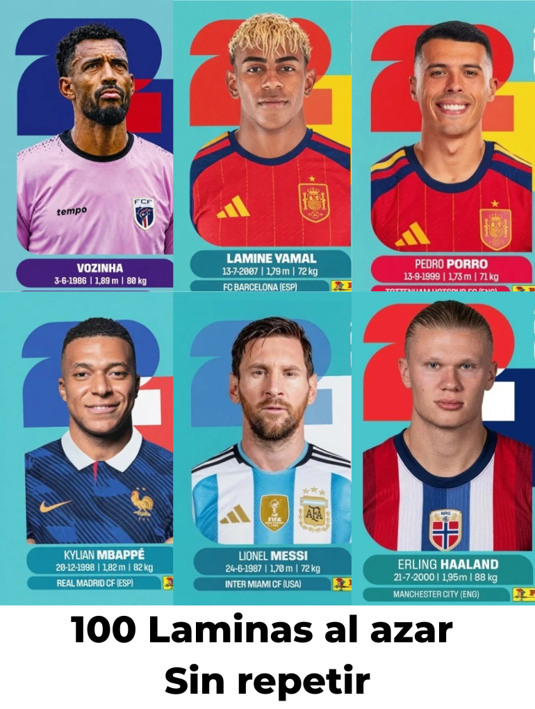 Pack de 100 Láminas Panini FIFA World Cup 2026 al Azar — Sin Repetir