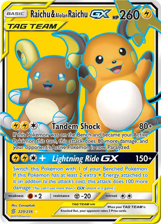 Raichu & Alolan Raichu GX - 220/236 - Full Art Ultra Rare
